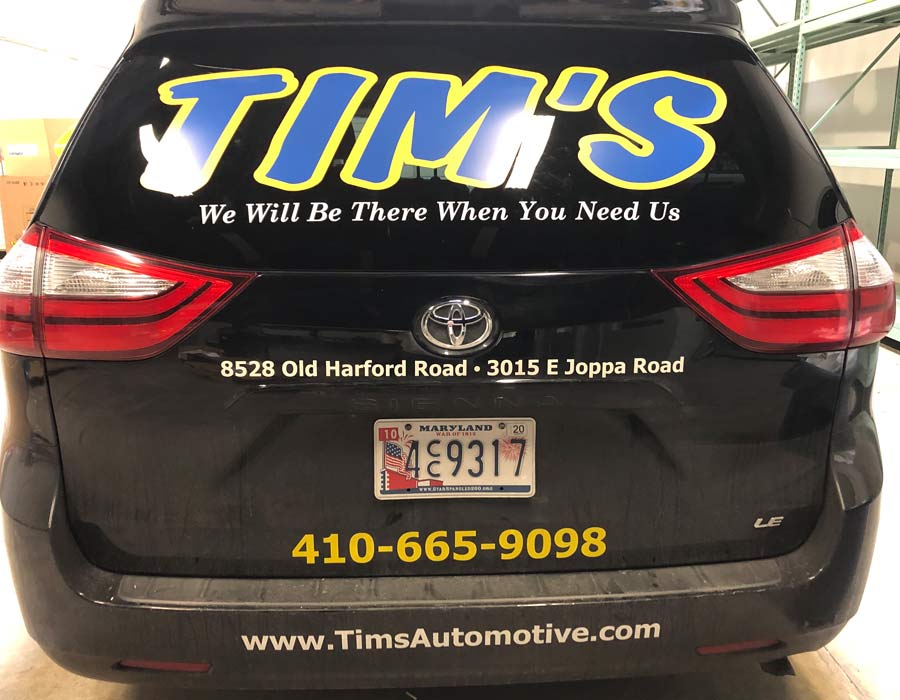 Van Wraps & Graphics for Tim's Automotive and Towing - Van Rear View Image